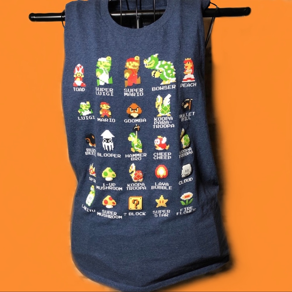 Navy Super Mario Bros Cut Off Sleeves T-shirt - Picture 1 of 6